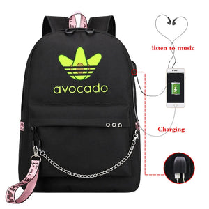 Avocado Mochila Para Ninas Girls&Boys Usb Cable School Bag Travel Teenager Backp