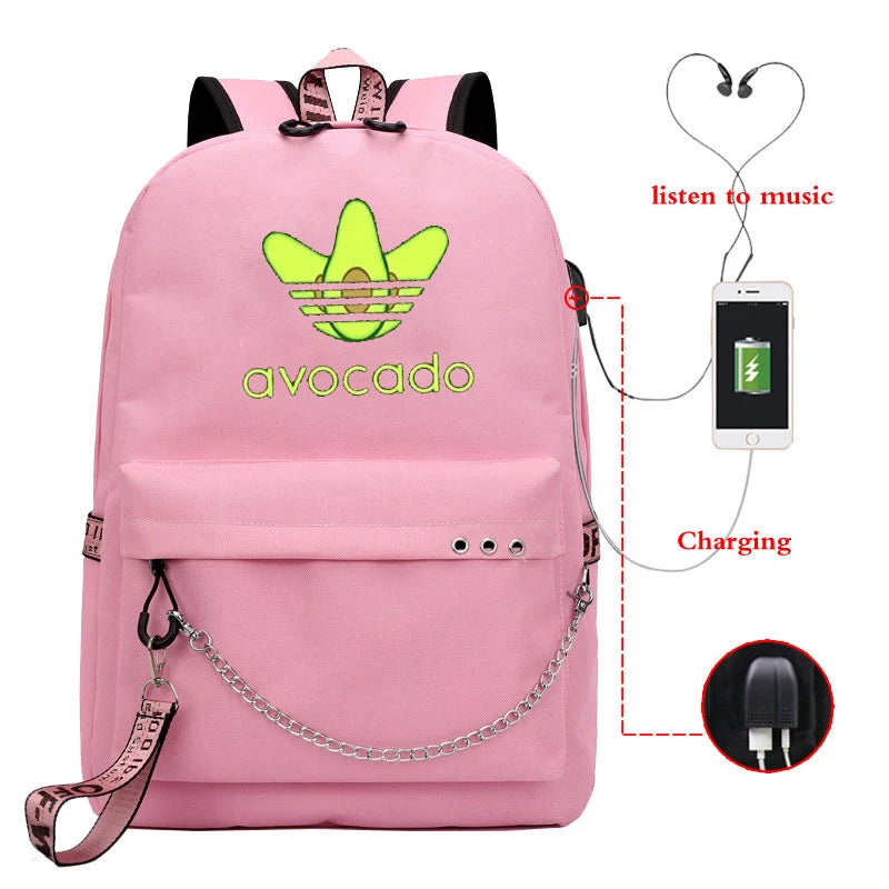 Avocado Mochila Para Ninas Girls&Boys Usb Cable School Bag Travel Teenager Backp