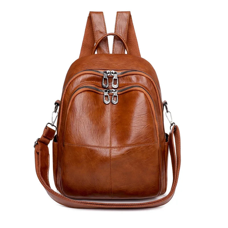 All-match Soft PU Leather Backpack Student Backpack Travel Bag