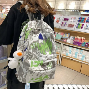Graffiti Printed Backpack - Summer Casual High School College Student
