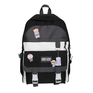 Badge Buckle Backpack Women Waterproof Daypack for Teenage Student