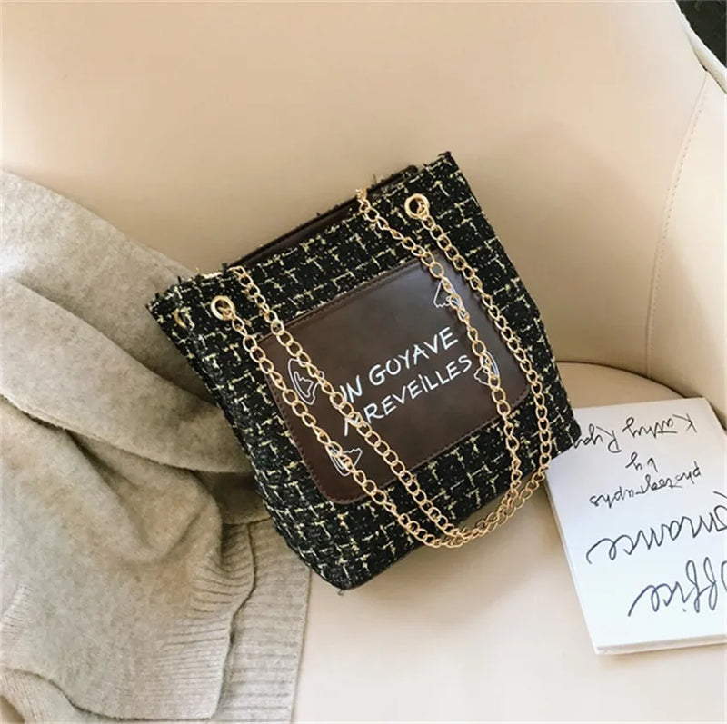 Women Chain Bucket Bag Outdoor Letter Tote Bag