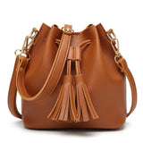 Tassel Drawstring Bucket Bag One Shoulder Messenger Ladies Handbag