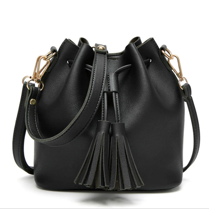 Tassel Drawstring Bucket Bag One Shoulder Messenger Ladies Handbag