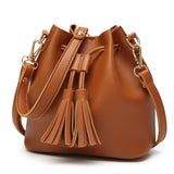 Tassel Drawstring Bucket Bag One Shoulder Messenger Ladies Handbag