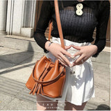 Tassel Drawstring Bucket Bag One Shoulder Messenger Ladies Handbag