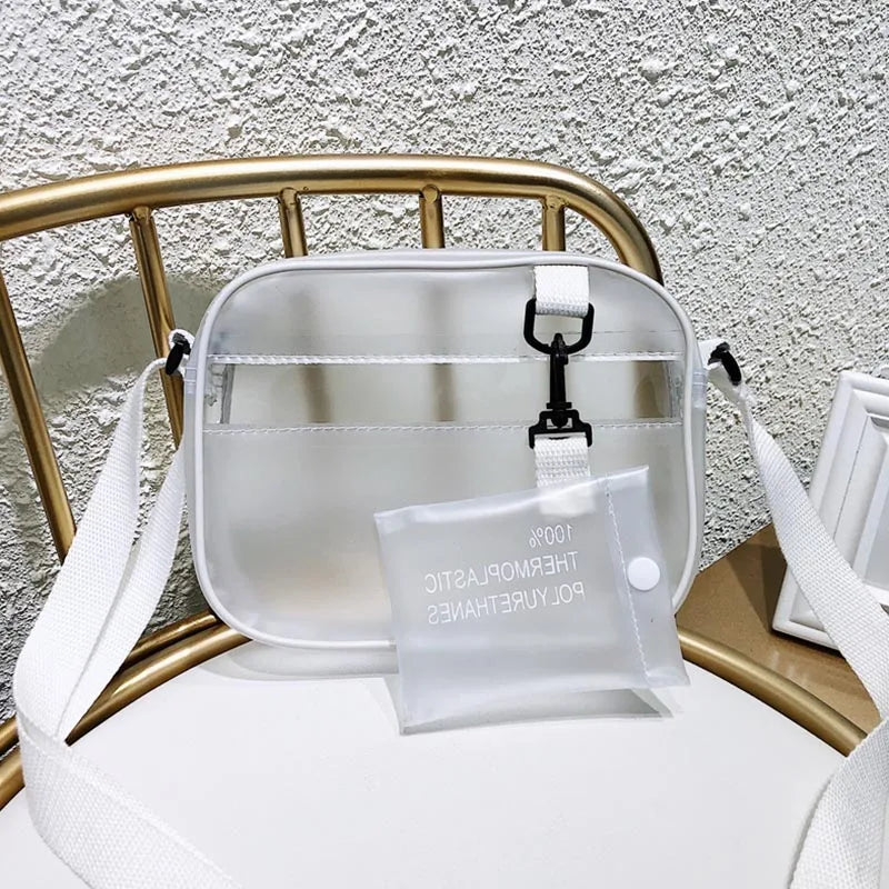 Women Shoulder Bag Transparent Beach Bag PVC Zipper Casual Messenger Bag