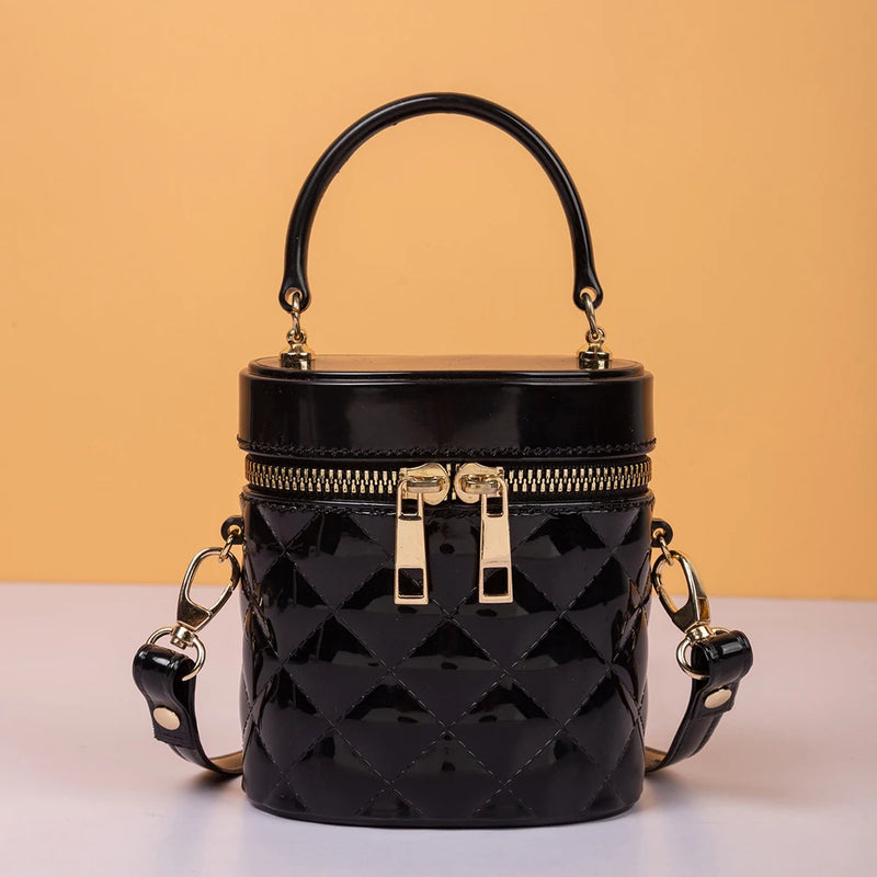 Barrel Shape Crossbody Bag Mini Shoulder Bag PVC Purple Red Silver Tote Handbag