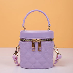 Barrel Shape Crossbody Bag Mini Shoulder Bag PVC Purple Red Silver Tote Handbag