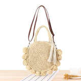 Summer Women Round Ball Bag Rattan Woven Shoulder Messenger Straw Bag