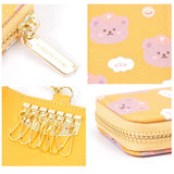 Bear Print Women Key Holder Wallet Chain Zipper PU Leather Cover