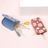 Bear print Women Key Holder Wallet Chain Zipper PU Leather Cover Organizer Case