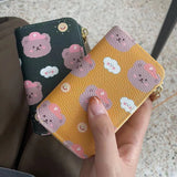 Bear print Women Key Holder Wallet Chain Zipper PU Leather Cover Organizer Case
