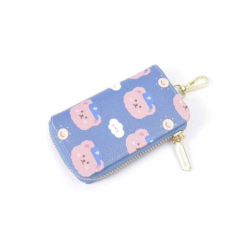 Bear Print Women Key Holder Wallet Chain Zipper Cover