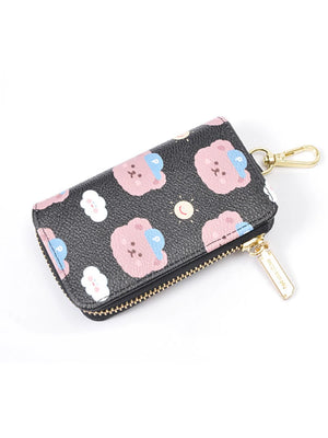 Bear Print Women Key Holder Wallet Chain Zipper PU Leather Cover