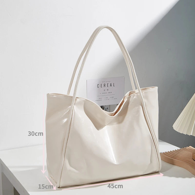 Solid Women's Leather Shoulder Tote Bag - High Capacity
