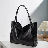 Solid Women's Leather Shoulder Tote Bag - High Capacity