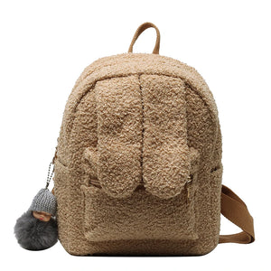 Big Ears Women's Lady Backpack Short Plush Furry Children Packsack