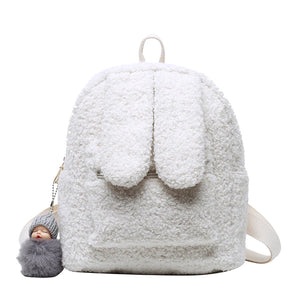 Big Ears Women's Lady Backpack Short Plush Furry Children Packsack