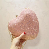 Heart Shaped Bling Messenger Bag with Chain