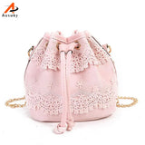 Bohemia Style Lady Lace Drawstring Bucket Bag Chain Shoulder Crossbody Bag