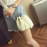 Bohemia Style Lady Lace Drawstring Bucket Bag Chain Shoulder Crossbody Bag