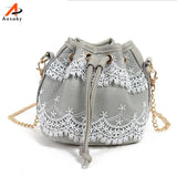 Bohemia Style Lady Lace Drawstring Bucket Bag Chain Shoulder Crossbody Bag
