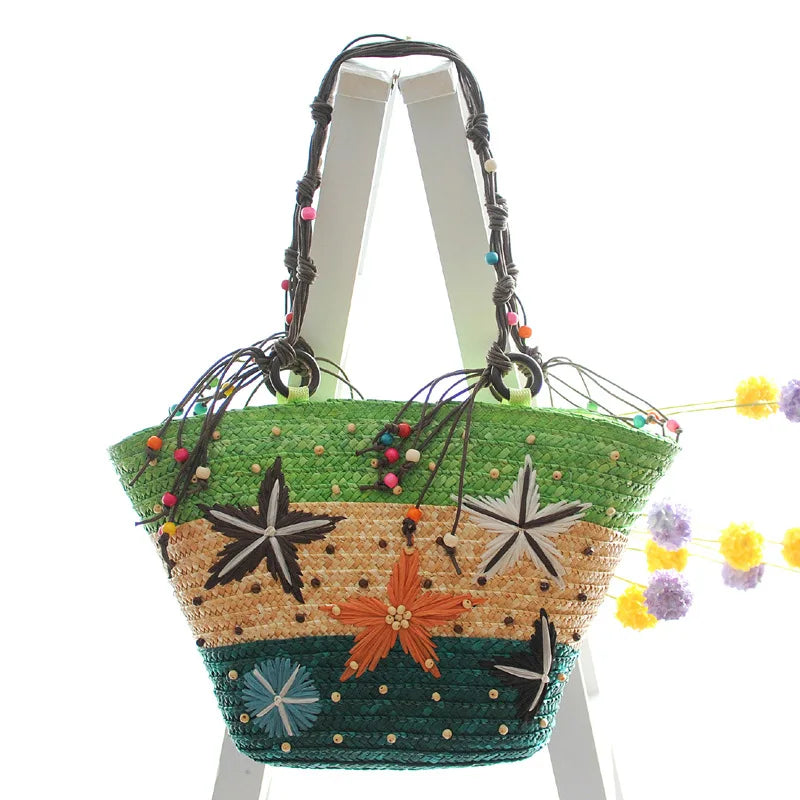 Boho Starfish Straw Shoulder Bag