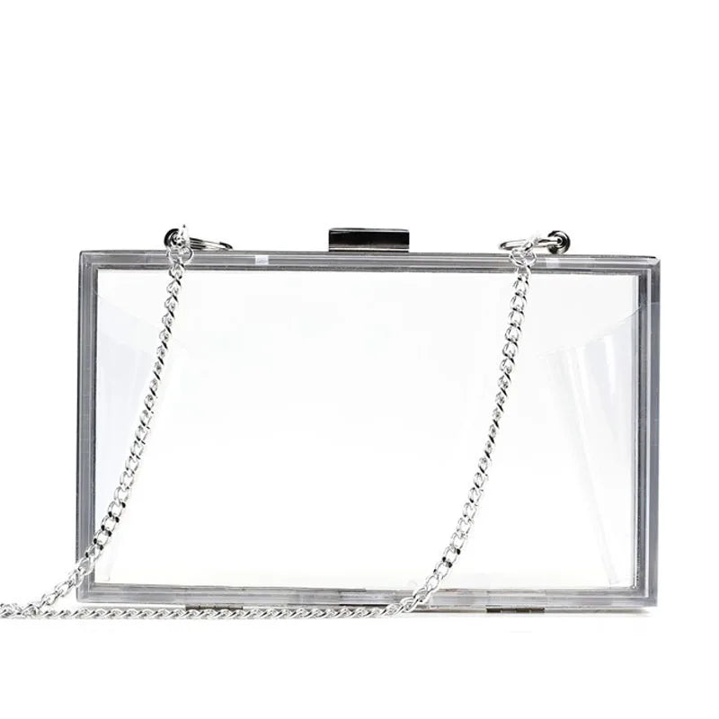 Acrylic Shoulder Bag Small Square Casual Clutch Silver Frame