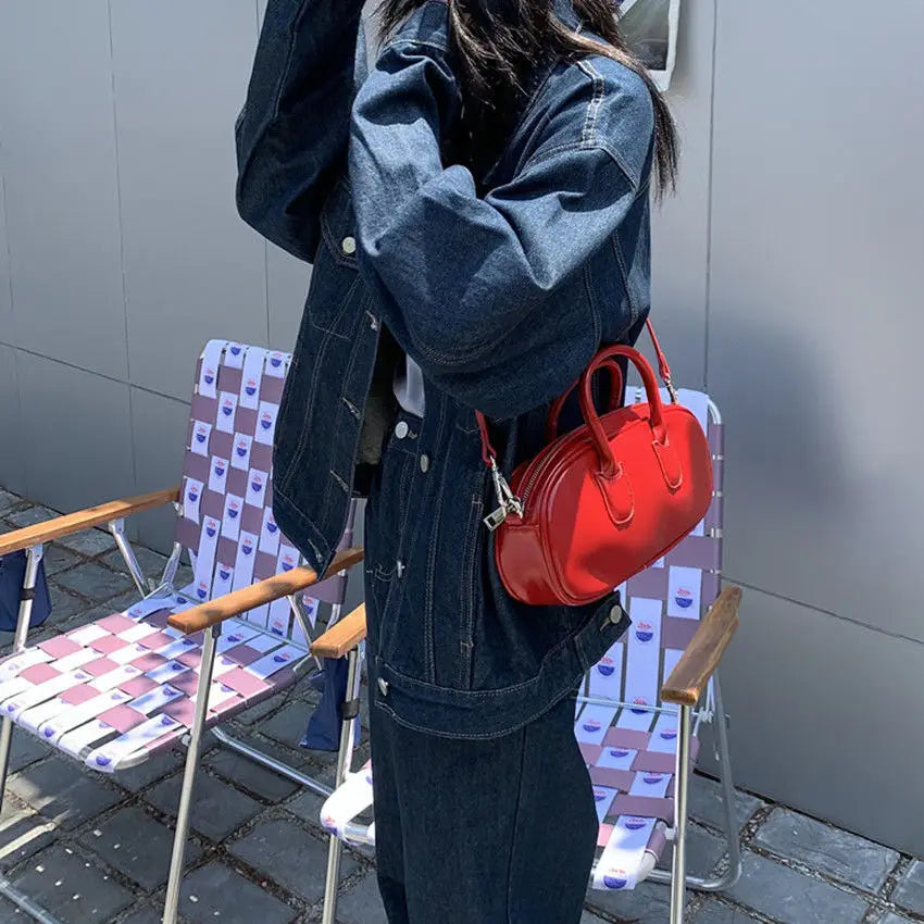 Red Vintage Top Handle Crossbody Shoulder Bag