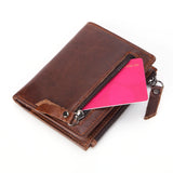 Cow Leather wallet RFID Men's short wallet Zipper bag Vintage Man Purse