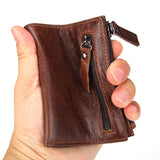 Cow Leather wallet RFID Men's short wallet Zipper bag Vintage Man Purse