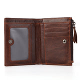 Cow Leather wallet RFID Men's short wallet Zipper bag Vintage Man Purse