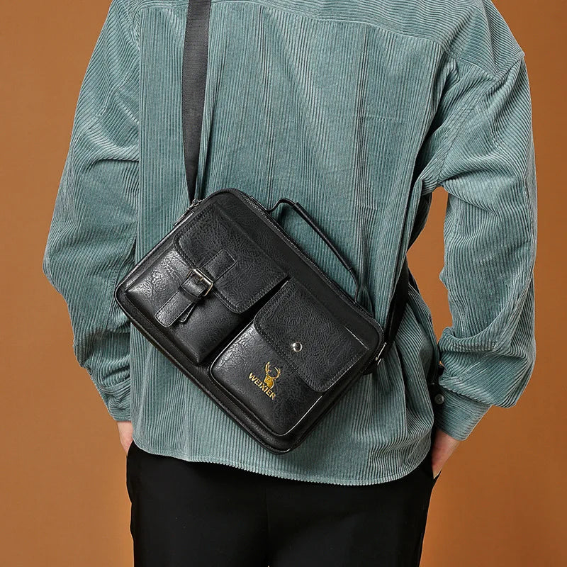 Men PU Leather Shoulder Messenger Bag Vintage Crossbody Tote Waterproof