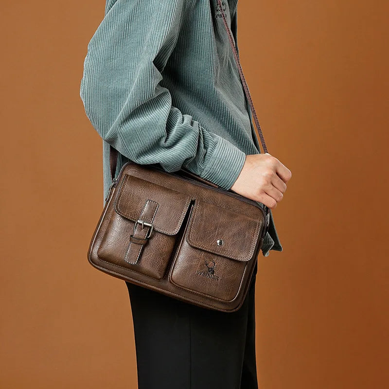Men PU Leather Shoulder Messenger Bag Vintage Crossbody Tote Waterproof
