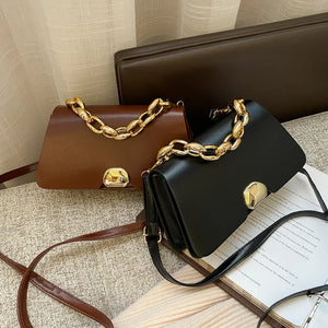 British Small Square Bag Women's Handbag PU Leather Chain Shoulder
