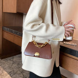 British Small Square Bag Women's Handbag PU Leather Chain Shoulder