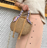 Straw Woven Beach Handbag Bucket One Shoulder Messenger Bag