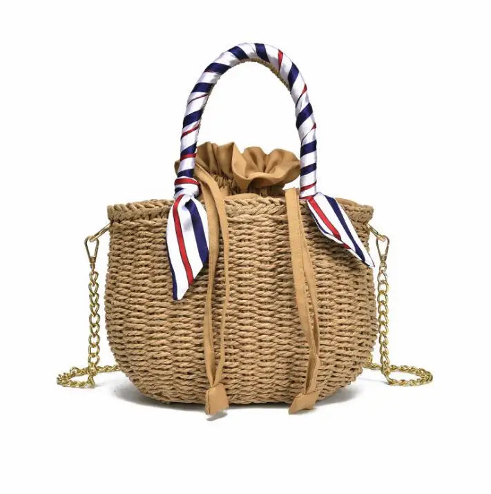 Straw Woven Beach Handbag Bucket One Shoulder Messenger Bag