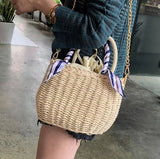 Straw Woven Beach Handbag Bucket One Shoulder Messenger Bag