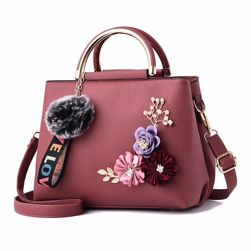 Women Saffiano Handbag Flowers Shoulder Messenger Bags Large Capacity