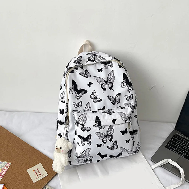 Butterfly Print Schoolbag Women Backpack Casual Oxford College Lady Laptop Bag