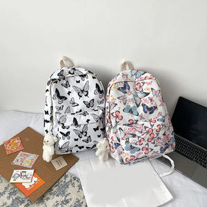 Butterfly Print Schoolbag Women Backpack Casual Oxford College Lady Laptop Bag