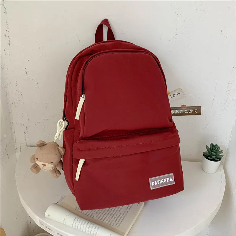 Candy Double Zipper Women Backpack Waterproof Nylon School Bag