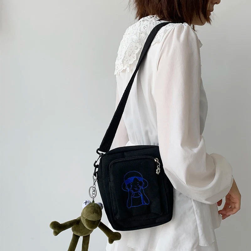 Japanese Style Canvas Messenger Bag for Women