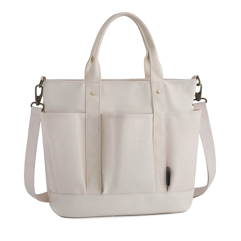 Women's Canvas Shoulder Bag Large Tote Shopper Handbag Solid Color
