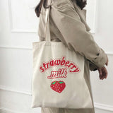Canvas Strawberry Letter Print Large Shoulder Bag