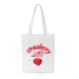 Canvas Strawberry Letter Print Large Shoulder Bag