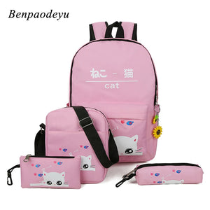 Canvas Children Bags Large-capacity Kids School Bag Cat Knapsack