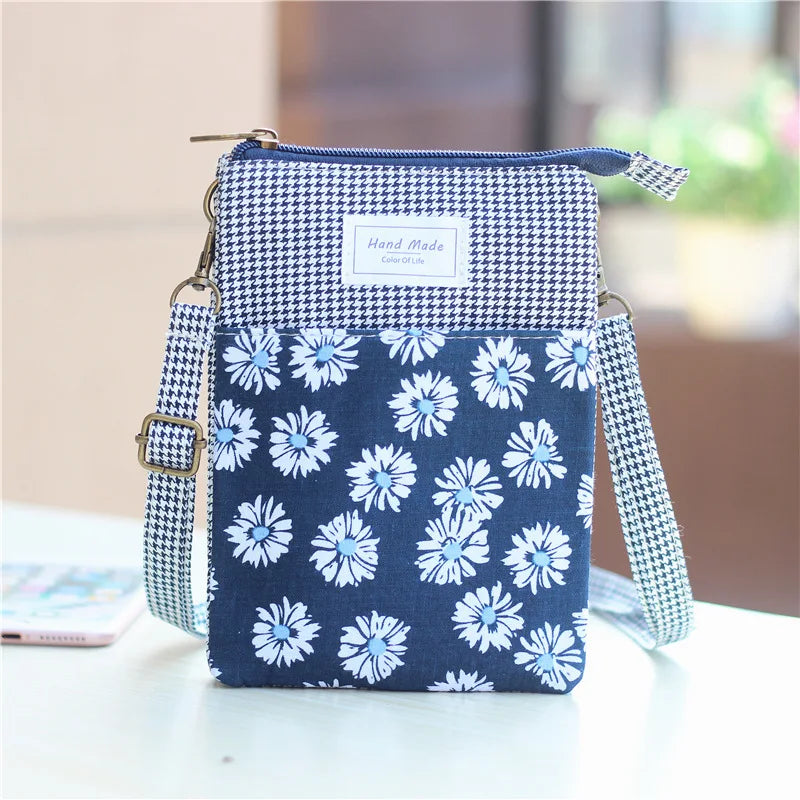Floral Print Canvas Crossbody Bag for Women